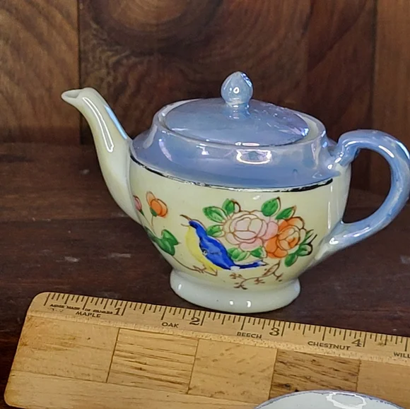 Hand-Painted Floral Luster Ware Tea Set in Lavender and Cream - Picture 9 of 12